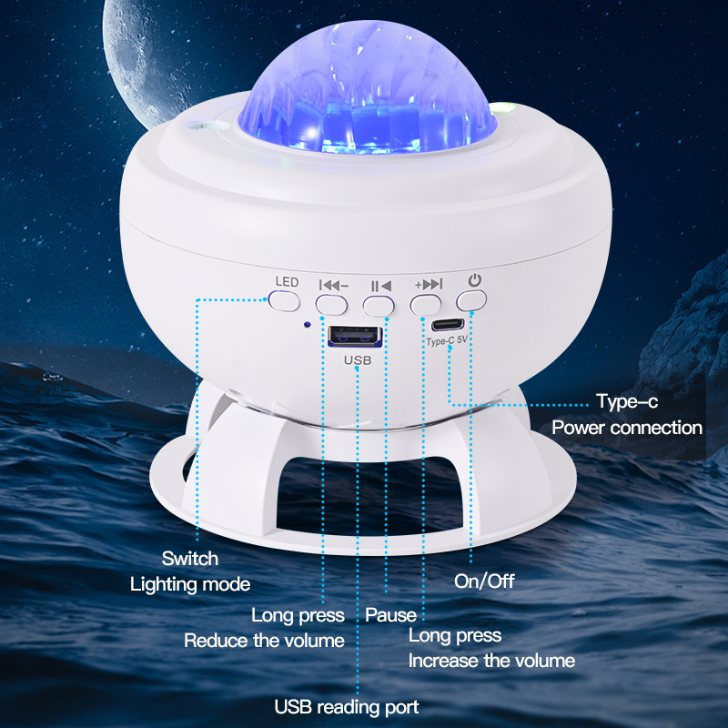 Rechargeable Bluetooth Speaker with Aurora & Moon Light 8