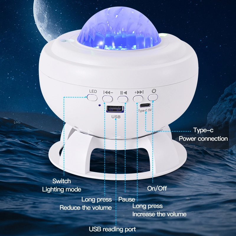 Rechargeable Bluetooth Speaker with Aurora & Moon Light 6